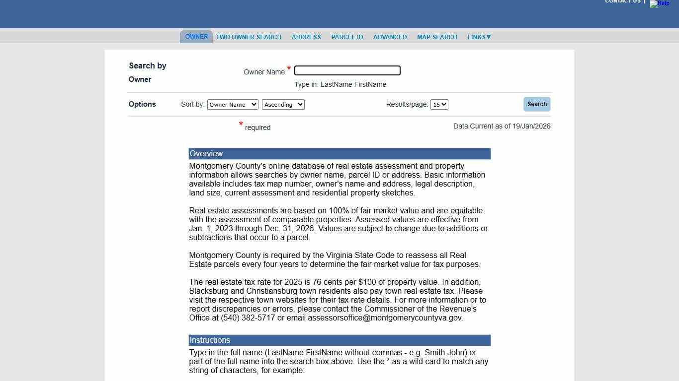 Montgomery County, VA - Owner Search
