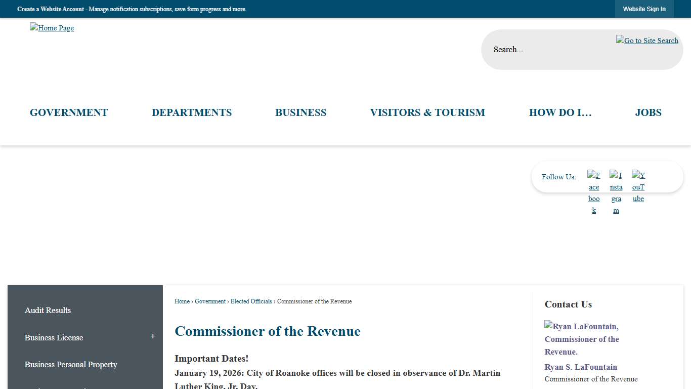 Commissioner of the Revenue | Roanoke, VA